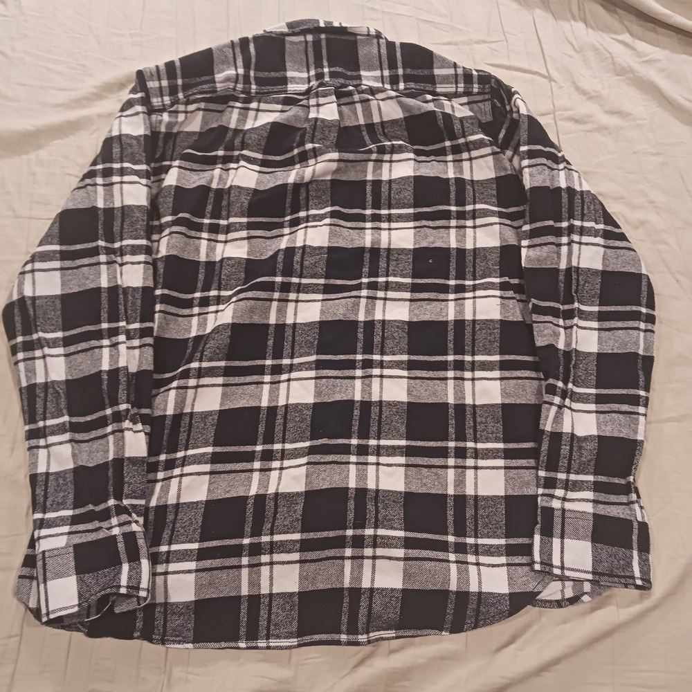 Jachs Mens L Plaid Heritage Flannel Button Down Shirt Black White Outdoor Biker - Picture 5 of 7
